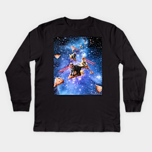 Space Laser Eye Cat Riding Pizza, Galaxy Cats Kids Long Sleeve T-Shirt